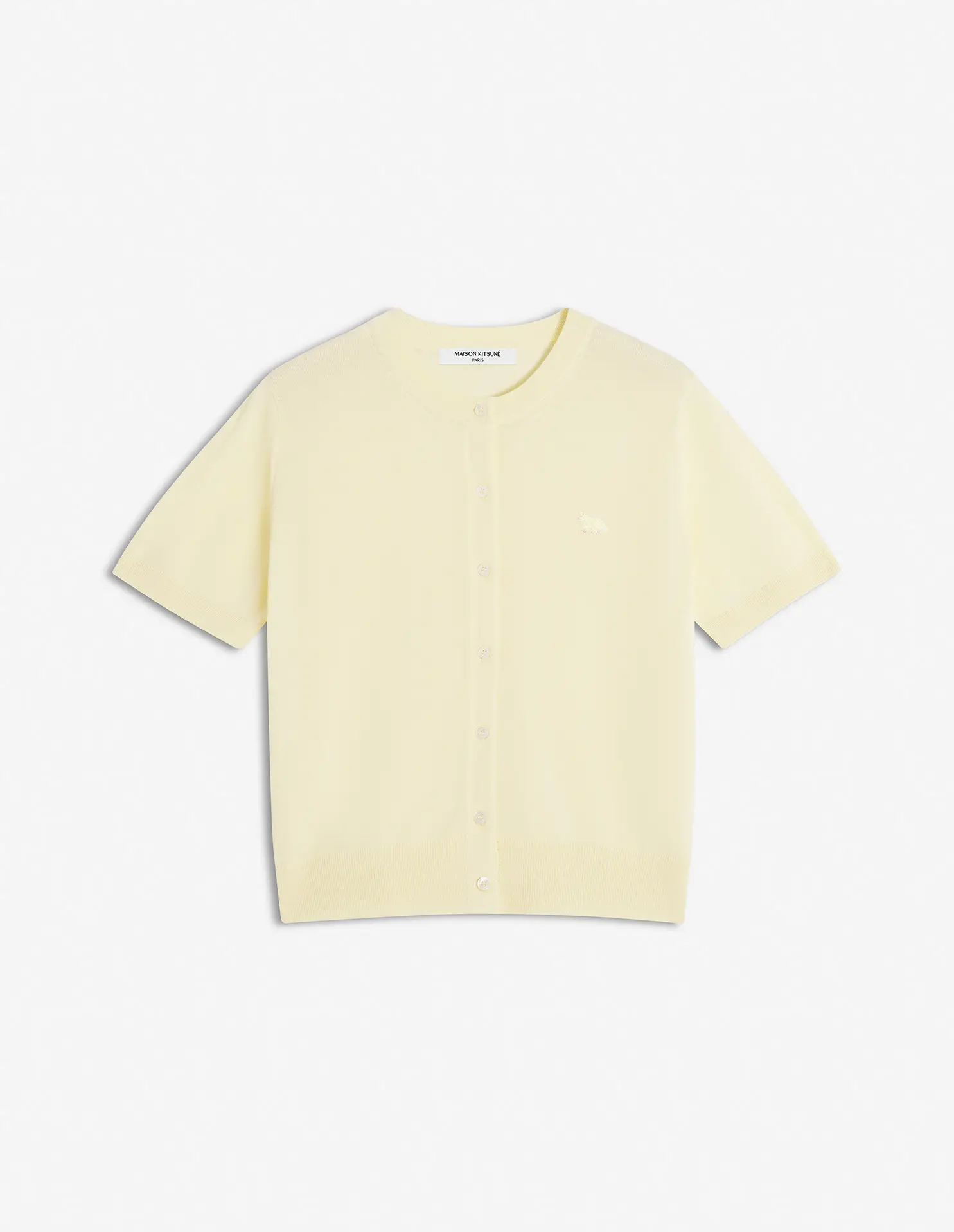 MAISON KITSUNÉ 檸檬舒芙蕾小狐狸LOGO經典短袖開襟針織衫/女裝/ XS