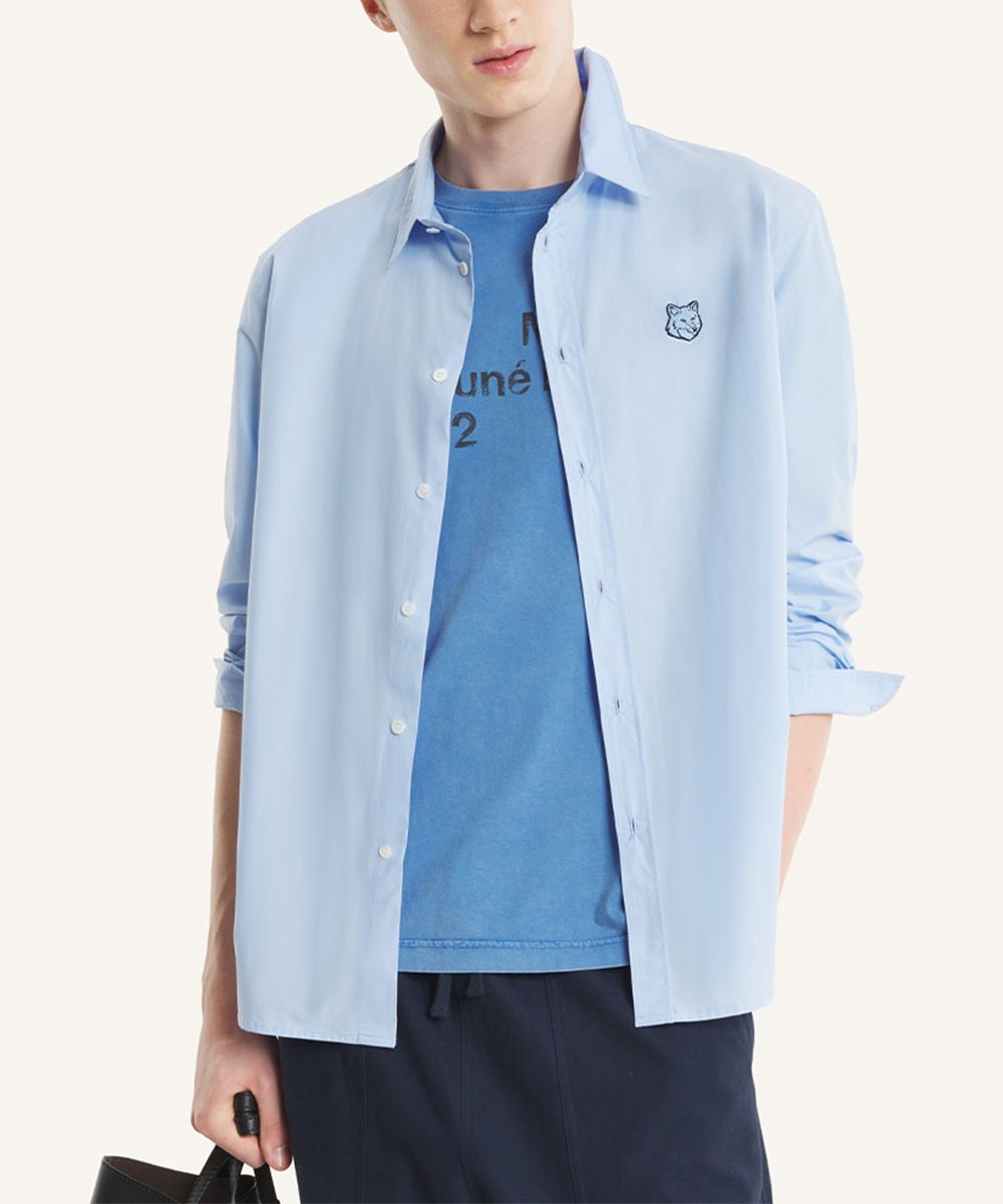 MAISON KITSUNÉ 雲朵藍變化狐狸頭LOGO休閒襯衫/中性/男裝/ M