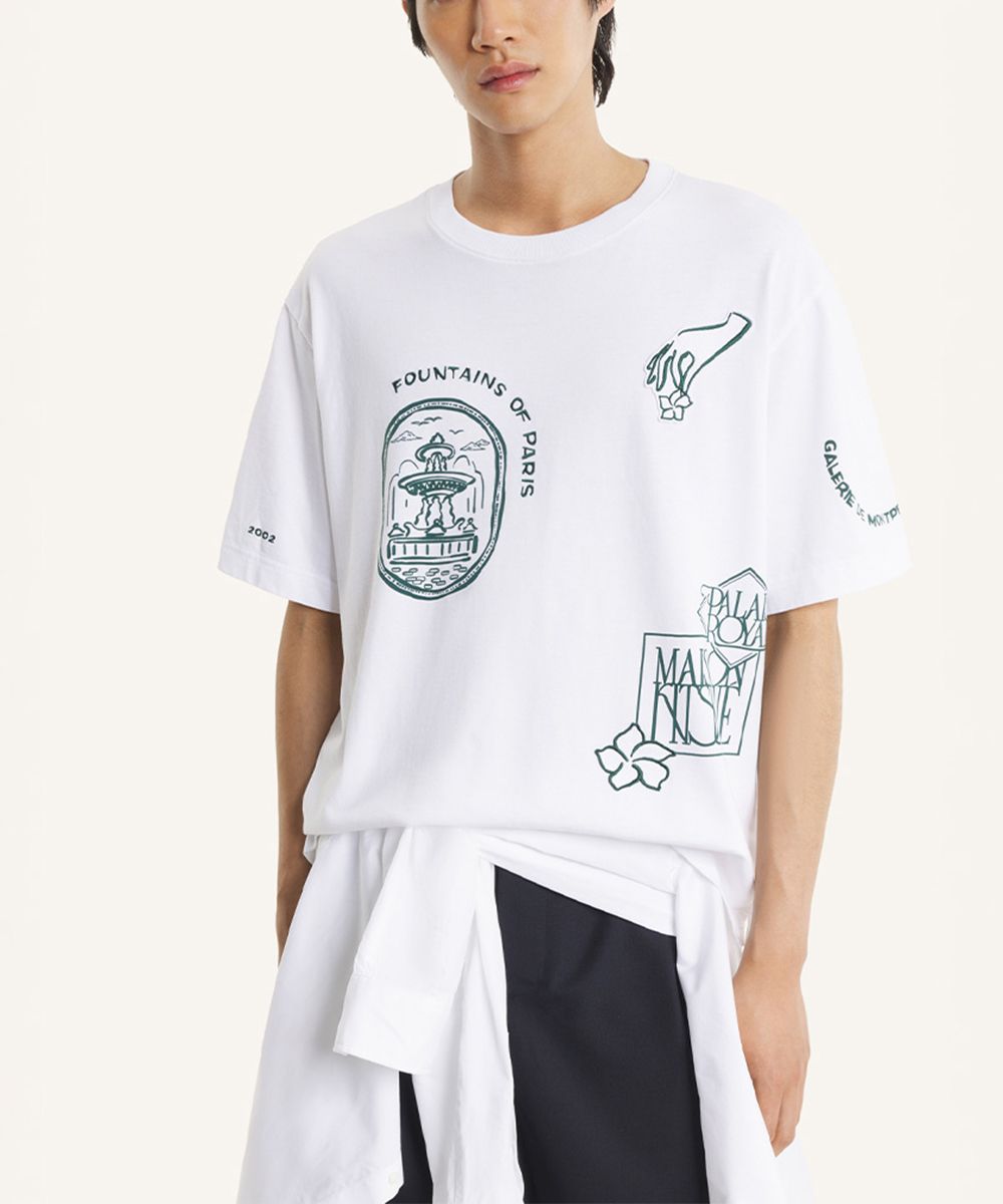 MAISON KITSUNÉ 雪花白新藝術風勳章印花寬鬆短TEE/中性/男裝/ M