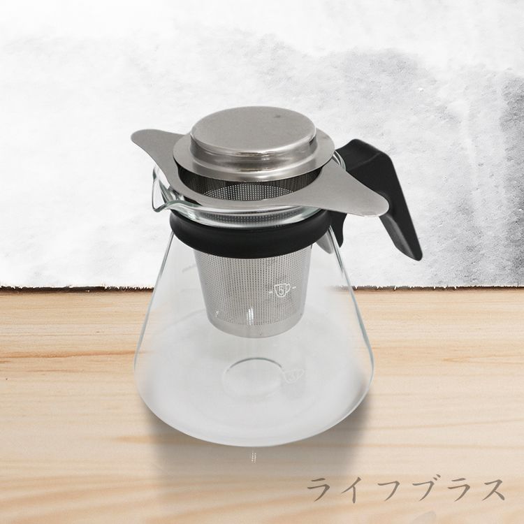 台灣製玻璃咖啡壺-605cc-塑膠手把x1+304不鏽鋼雙耳茶濾網x1