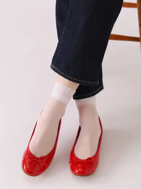 日本 Tabio 漂浮縐紗中筒襪/ 01/ Off White