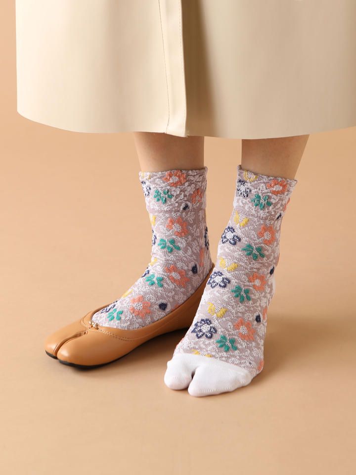 日本 Tabio 花花分趾襪/ 01/ Off White
