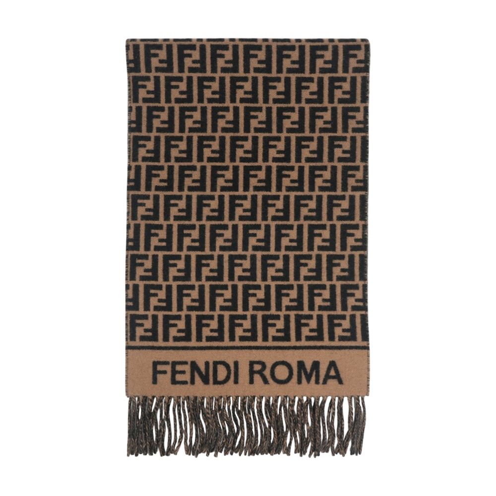 【FENDI】FF Logo 羊毛及喀什米爾圍巾(棕色)/ 平行輸入