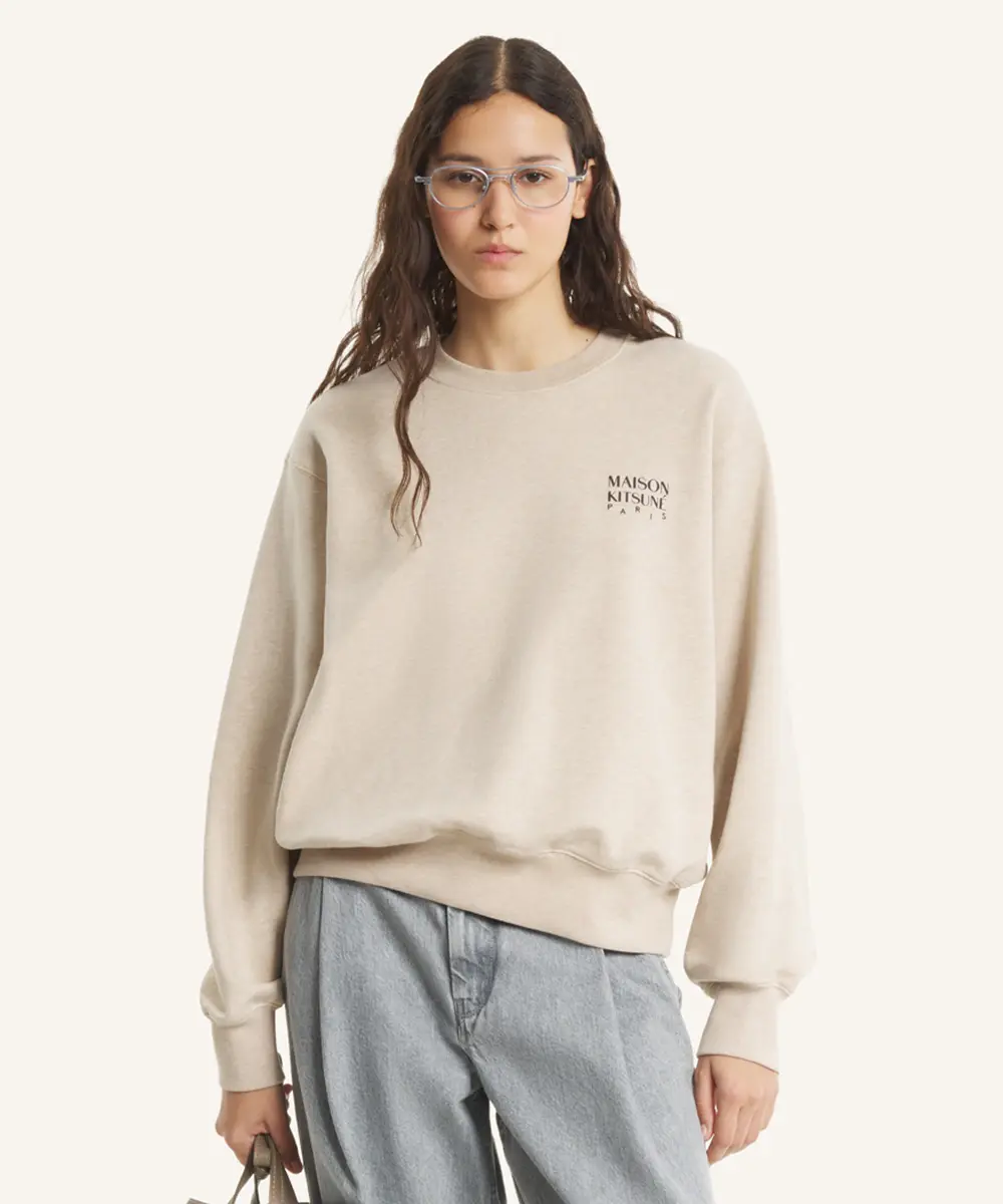 MAISON KITSUNÉ 柔霧奶茶色抽象派狐狸印花輕量寬鬆衛衣/女裝/ M