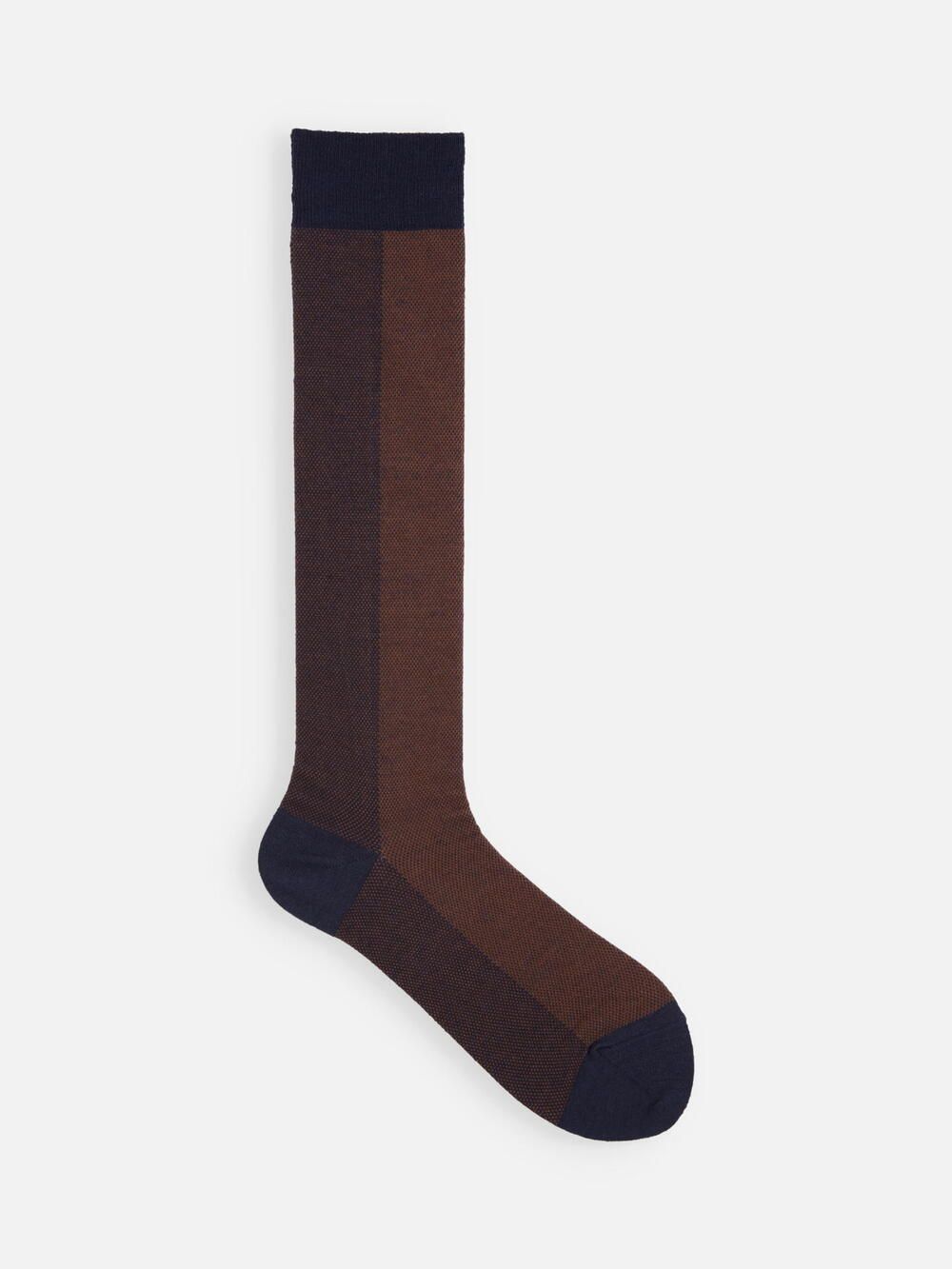 日本 Tabio 粗花呢雙色混毛膝下長襪/ 84/ Navy+Brown