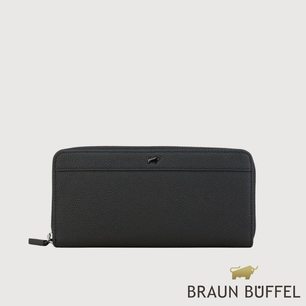 【BRAUN BUFFEL 德國小金牛】台灣總代理 蓋蓓 13卡拉鍊長夾-黑色/BF874-602-BK