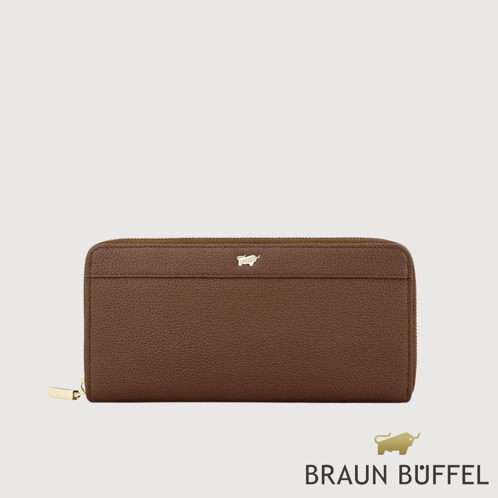 【BRAUN BUFFEL 德國小金牛】台灣總代理 蓋蓓 13卡拉鍊長夾-麥色/BF874-602-BRA