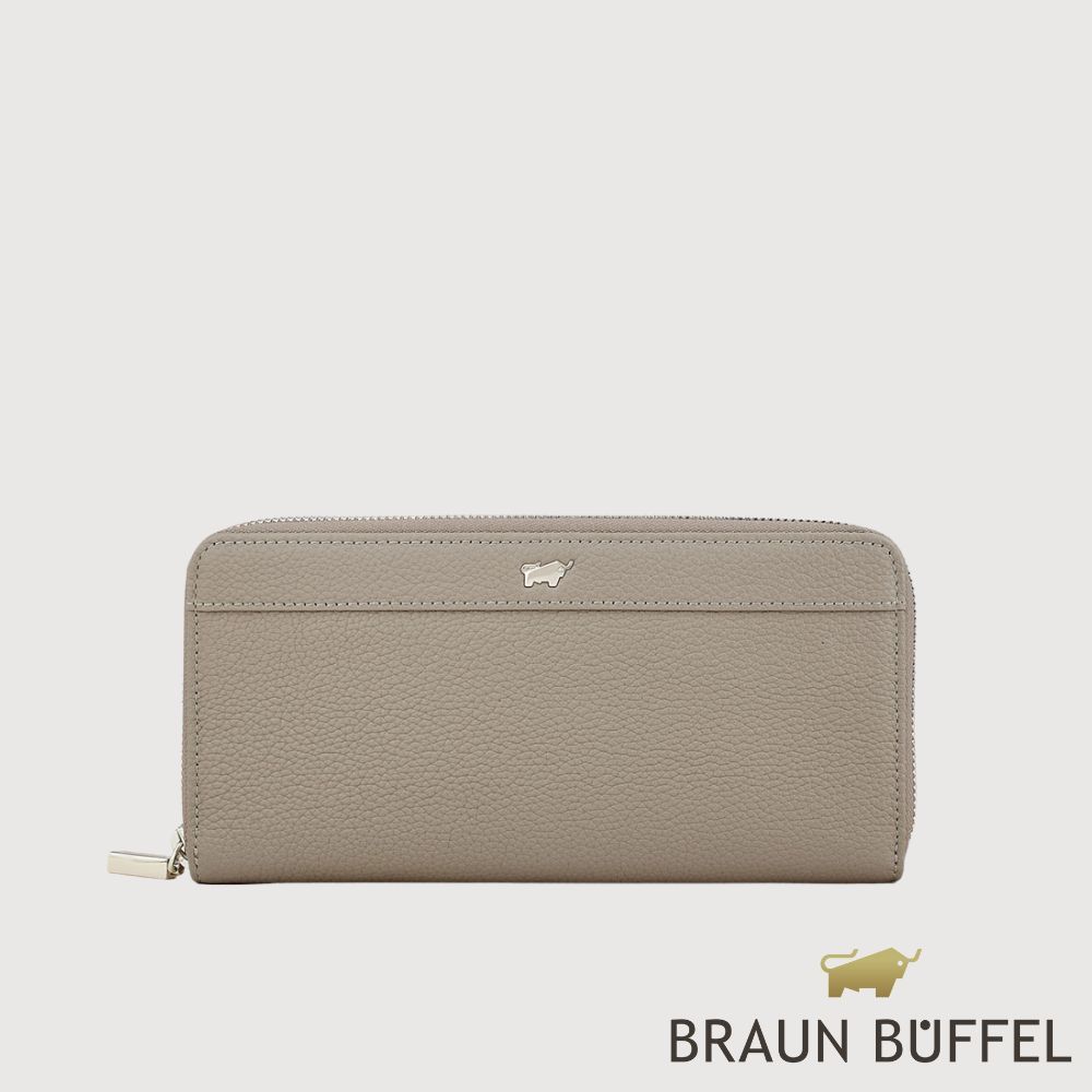 【BRAUN BUFFEL 德國小金牛】台灣總代理 蓋蓓 13卡拉鍊長夾-杏色/BF874-602-HM