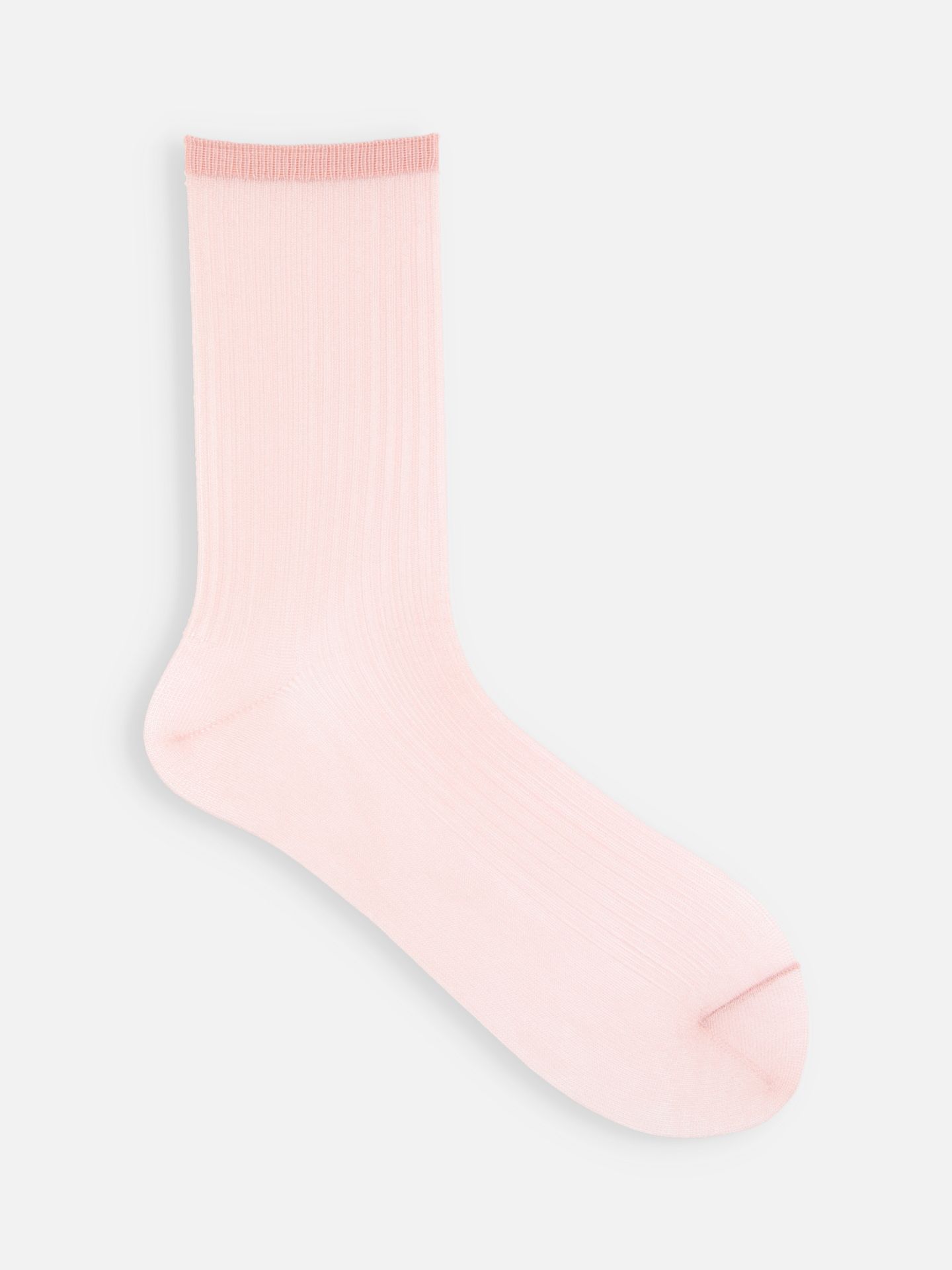 日本 Tabio 透透羅紋薄紗中筒襪/ 31/ Dull Pink