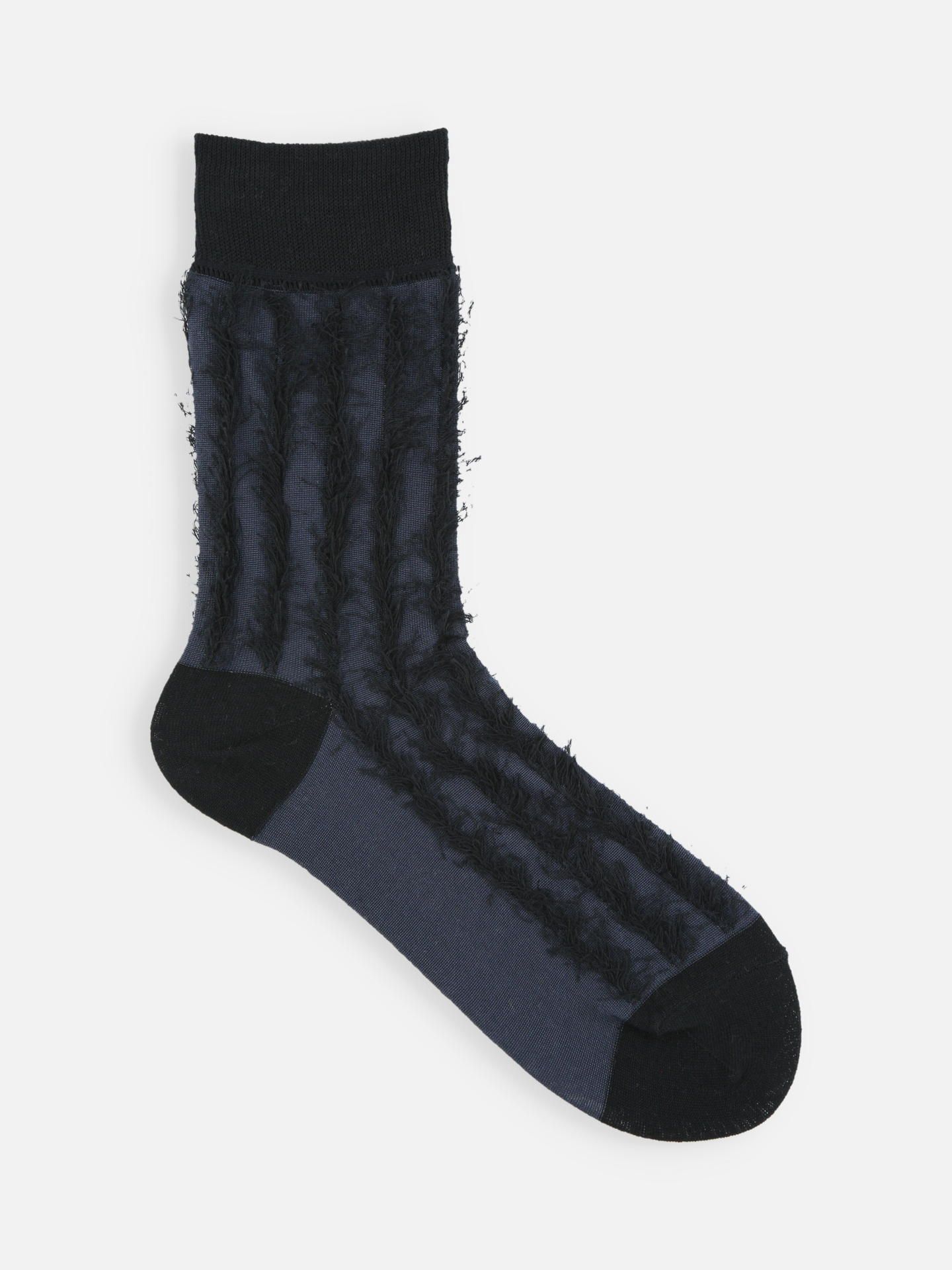 日本 Tabio 蓬鬆毛毛直紋中筒襪/ 18/ Navy Grey