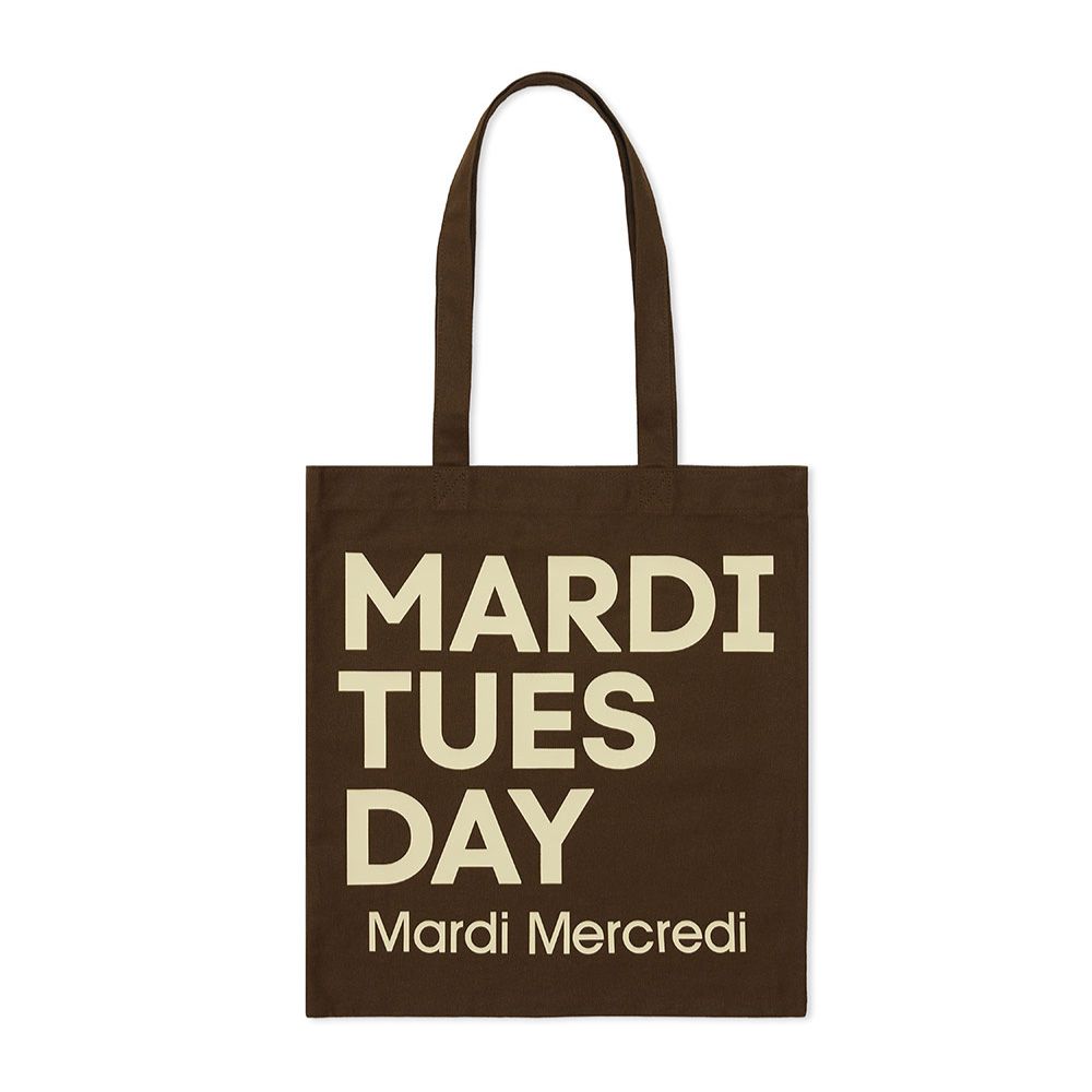 韓國 Mardi Mercredi CANVAS BAG FLOWER DU MARDI 韓製 經典字樣帆布托特包 咖啡棕/奶油色
