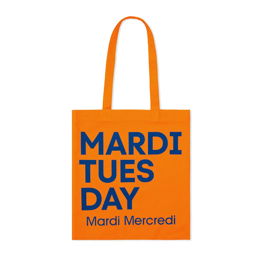 韓國 Mardi Mercredi CANVAS BAG FLOWER DU MARDI 韓製 經典字樣帆布托特包 橘色/藍色