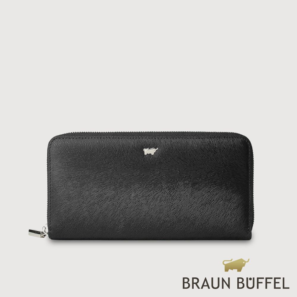 【BRAUN BUFFEL 德國小金牛】台灣總代理 蘇菲娜-B 12卡拉鍊長夾-黑色/BF886-601-BK