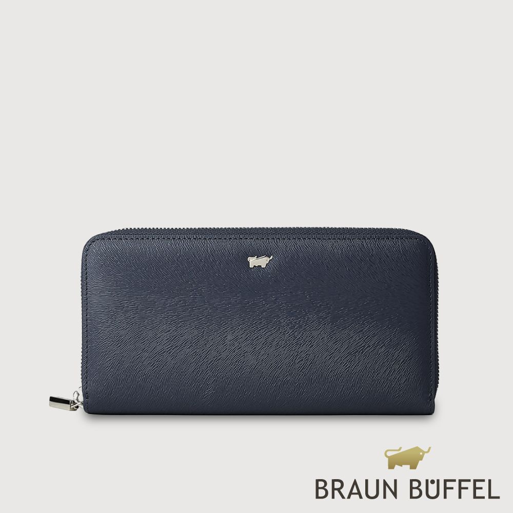 【BRAUN BUFFEL 德國小金牛】台灣總代理 蘇菲娜-B 12卡拉鍊長夾-深藍色/BF886-601-DB