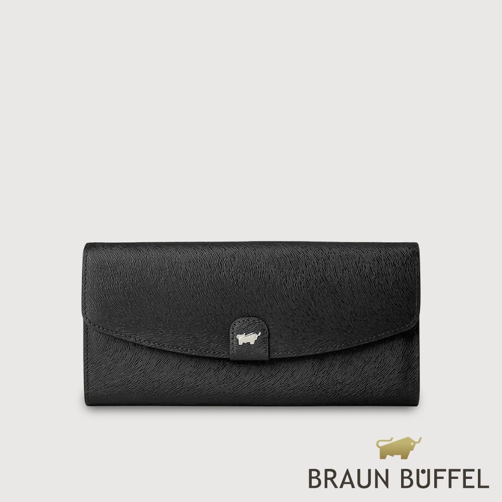【BRAUN BUFFEL 德國小金牛】台灣總代理 蘇菲娜-B 12卡兩折長夾-黑色/BF886-621-BK