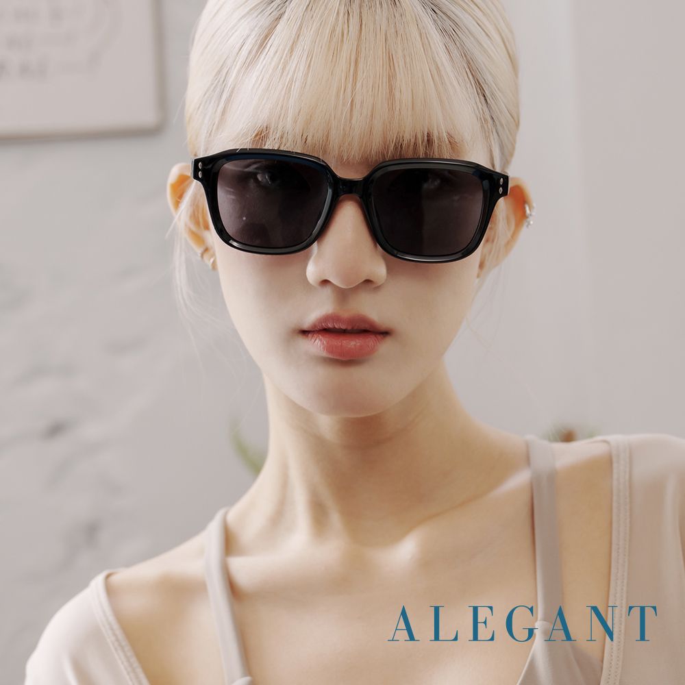 ALEGANT韓風簡約時影黑TR90幾何窄方框偏光墨鏡/UV400太陽眼鏡