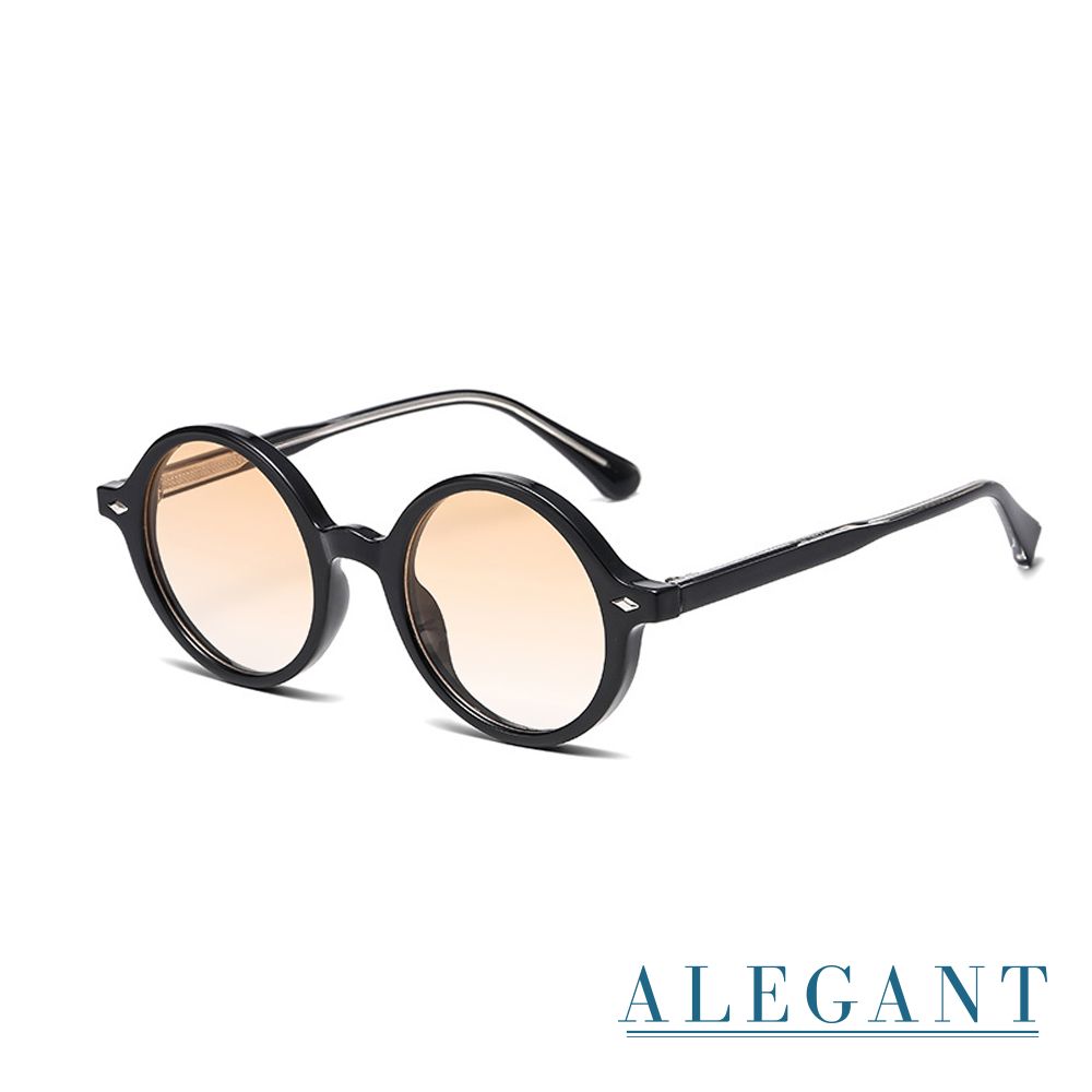ALEGANT極簡時尚輕量TR90圓框UV400太陽眼鏡/戶外墨鏡/露營用品/ 晨曦黃