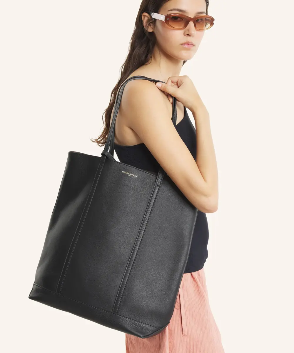 MAISON KITSUNÉ 石墨黑MK巴黎LOGO牛皮托特包