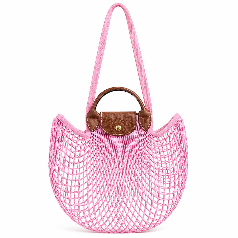 LONGCHAMP LE PLIAGE FILET系列網狀棉質手提/肩背兩用包(大/多色選)/平行輸入/ 粉紅