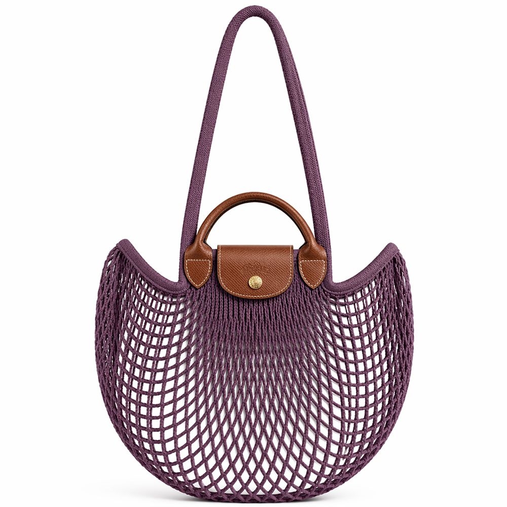 LONGCHAMP LE PLIAGE FILET系列網狀棉質手提/肩背兩用包(大/深紫)/平行輸入
