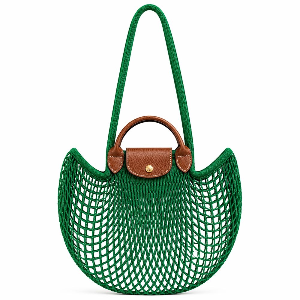 LONGCHAMP LE PLIAGE FILET系列網狀棉質手提/肩背兩用包(大/多色選)/平行輸入/ 草綠