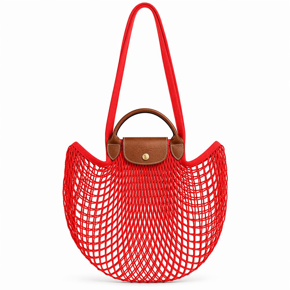 LONGCHAMP LE PLIAGE FILET系列網狀棉質手提/肩背兩用包(大/多色選)/平行輸入/ 紅