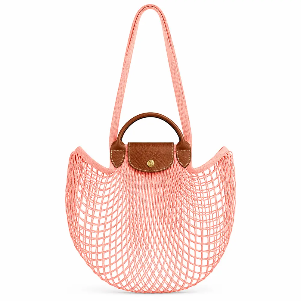 LONGCHAMP LE PLIAGE FILET系列網狀棉質手提/肩背兩用包(大/多色選)/平行輸入/ 腮紅橘
