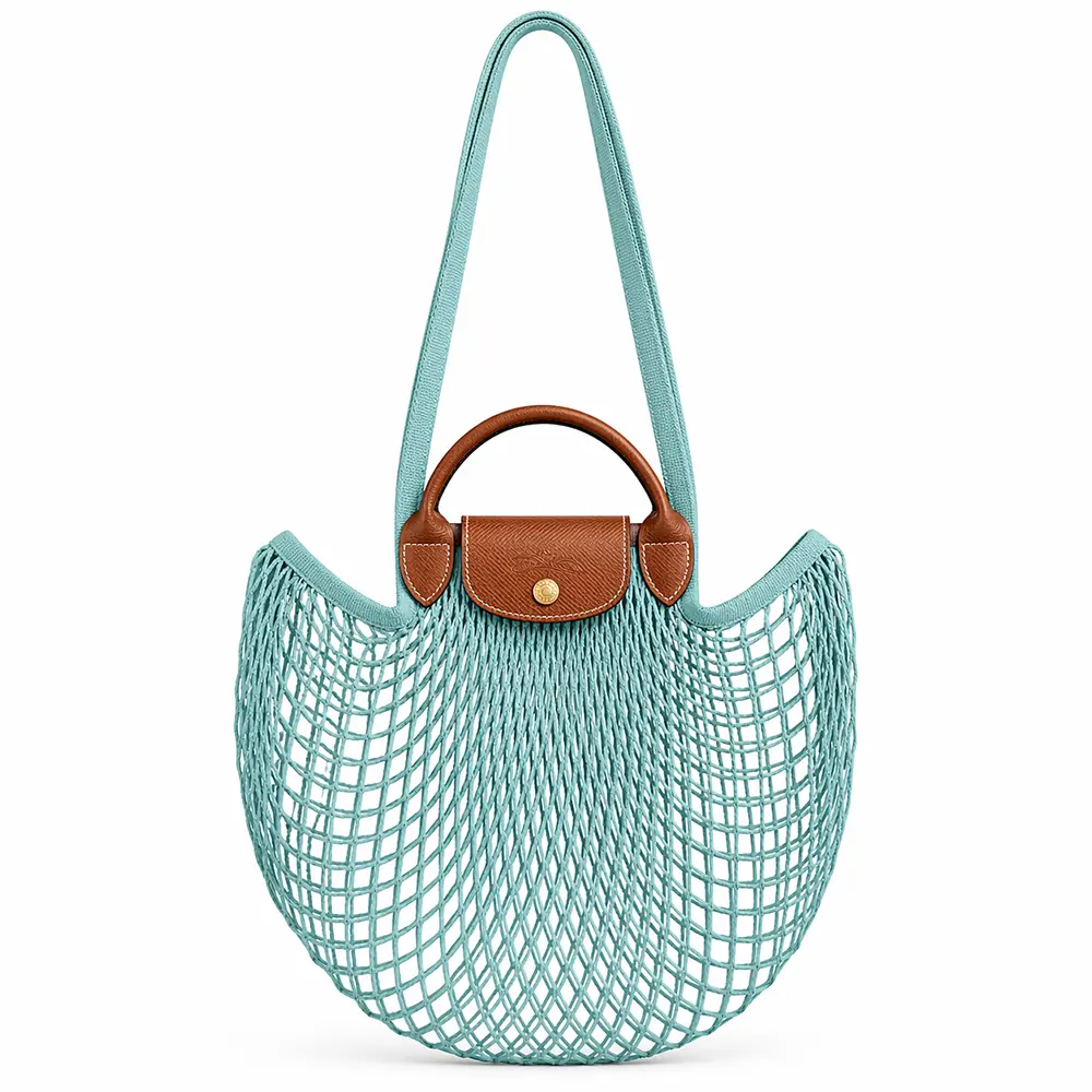 LONGCHAMP LE PLIAGE FILET系列網狀棉質手提/肩背兩用包(大/多色選)/平行輸入/ 潟湖藍