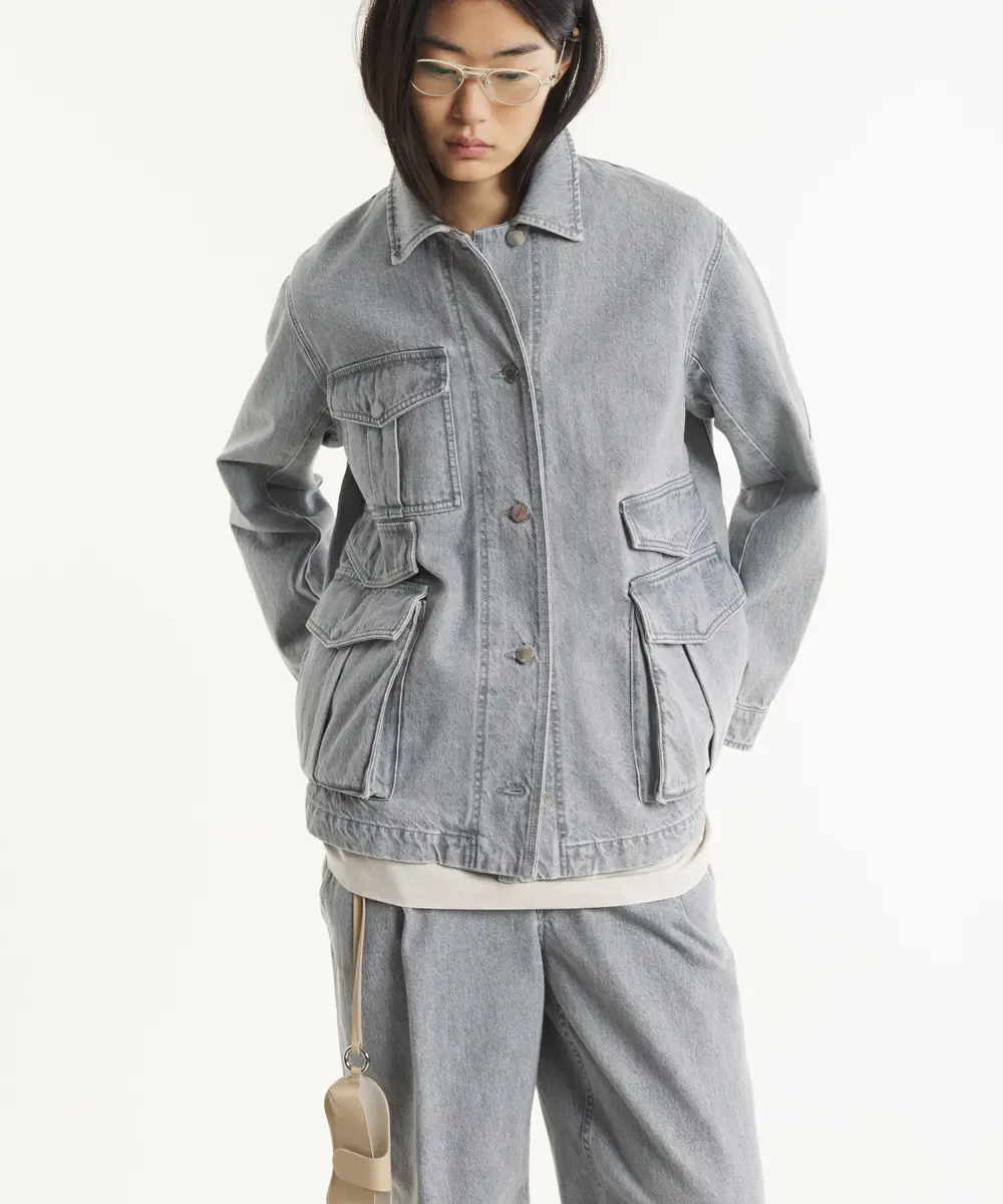 MAISON KITSUNÉ 水洗灰工裝單寧外套(義大利布料)/女裝/ M