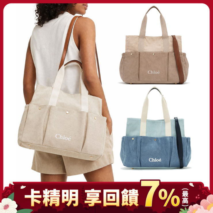 Chloe 經典品牌LOGO帆布兩用包(任選) /平行輸入/ 牛仔藍