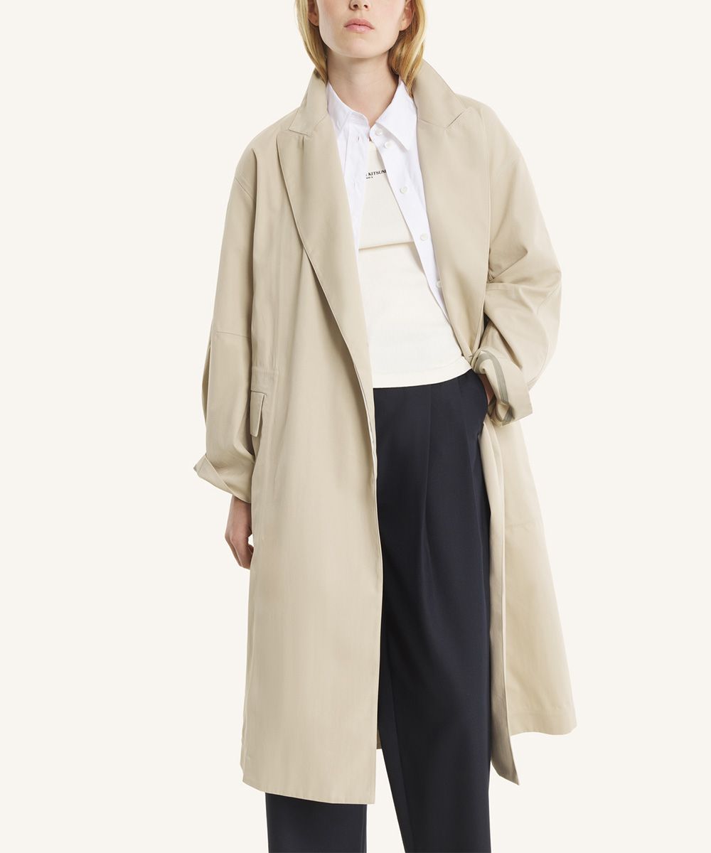 MAISON KITSUNÉ 灰麻色棉混紡防潑水包裹式大衣/女裝/ L