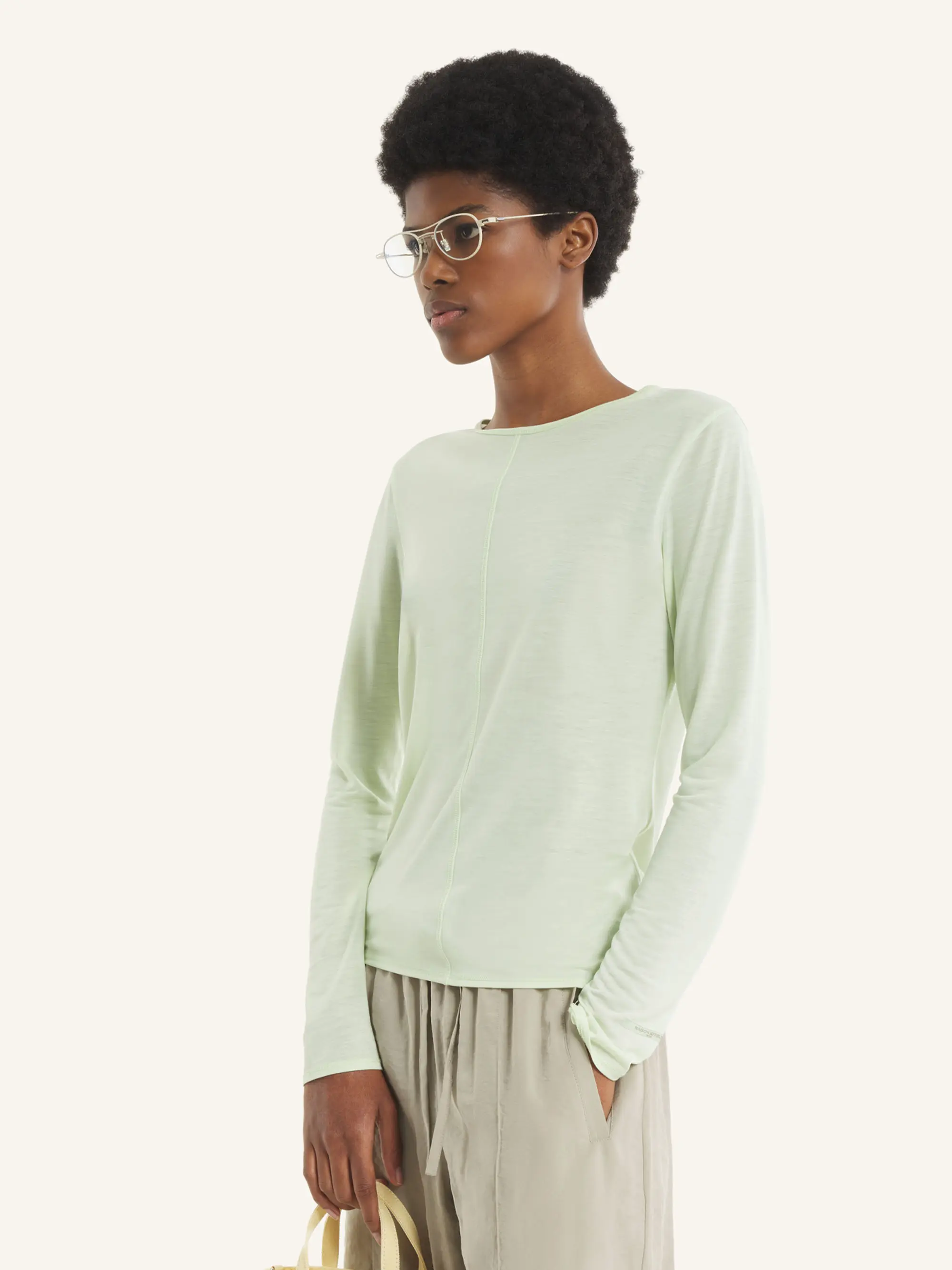 MAISON KITSUNÉ 淡翡翠綠透膚萊賽爾長袖上衣/女裝/ M