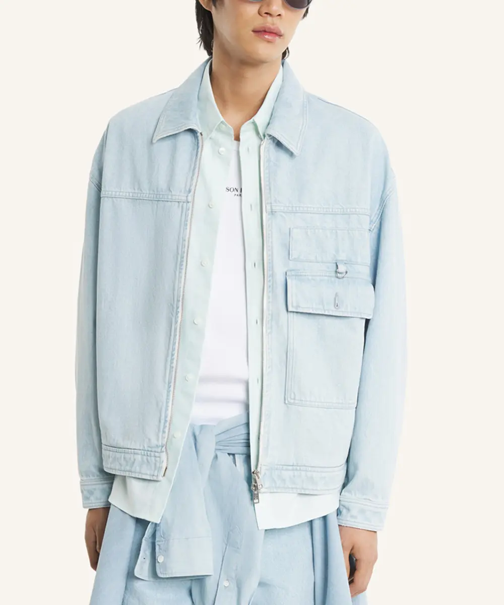 MAISON KITSUNÉ 淺水洗靛藍拉鍊單寧外套(義大利布料)/中性/男裝/ M