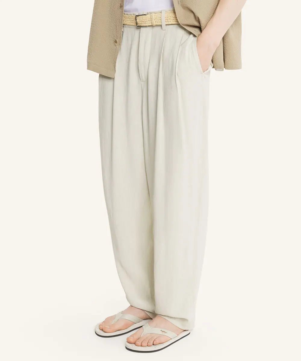 MAISON KITSUNÉ 鵜鶘米打褶麻混紡西裝褲/中性/男裝/ 42