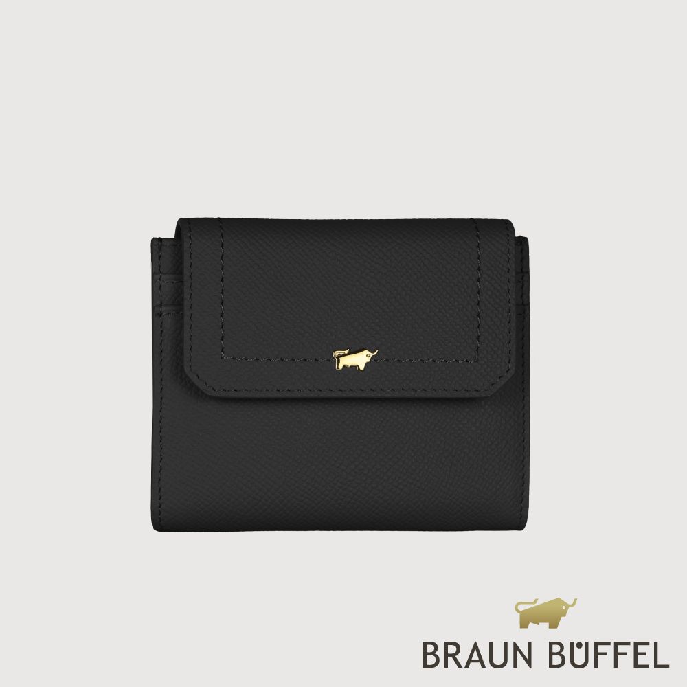 【BRAUN BUFFEL 德國小金牛】台灣總代理 婕娜 6卡三折短夾-黑色/BF2005-414-BK