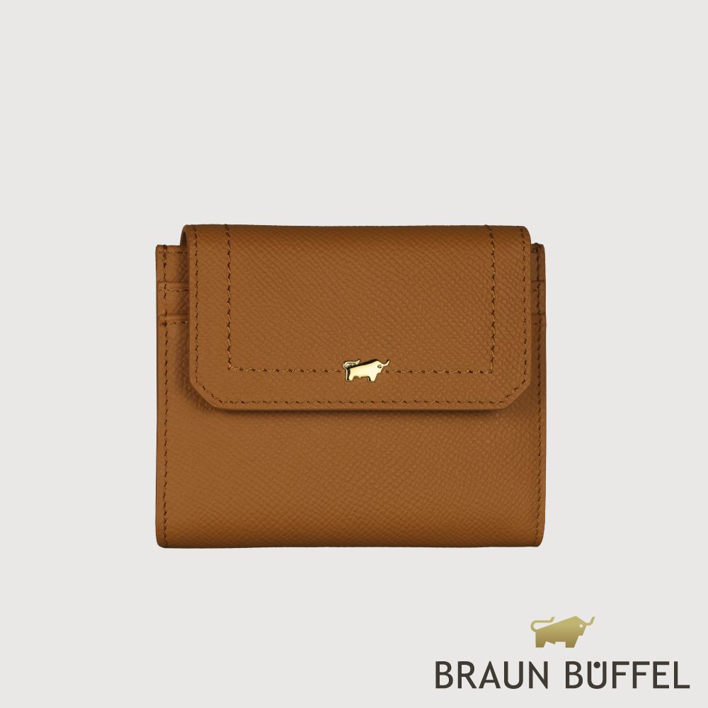 【BRAUN BUFFEL 德國小金牛】台灣總代理 婕娜 6卡三折短夾-麥色/BF2005-414-BRA