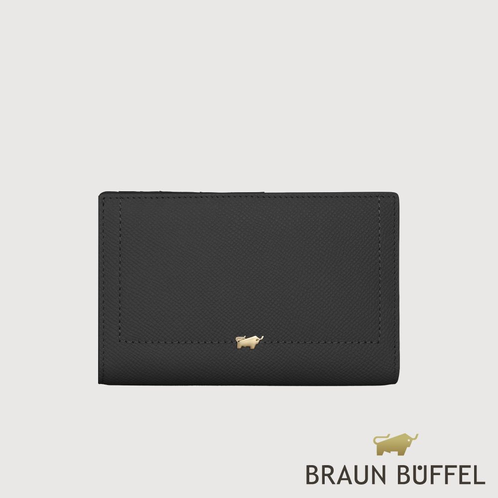 【BRAUN BUFFEL 德國小金牛】台灣總代理 婕娜 11卡兩折中夾-黑色/BF2005-502A-BK