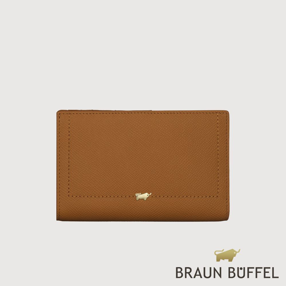 【BRAUN BUFFEL 德國小金牛】台灣總代理 婕娜 11卡兩折中夾-麥色/BF2005-502A-BRA