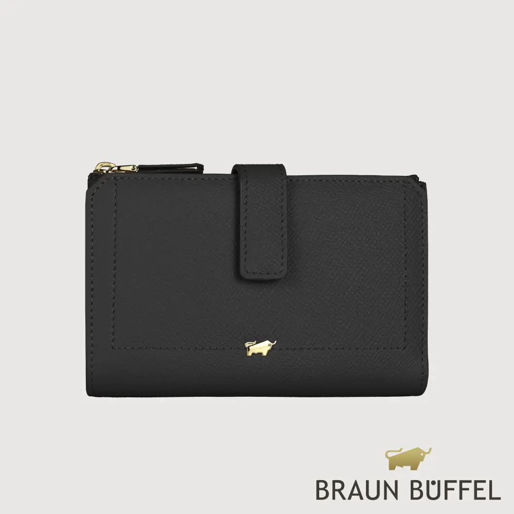 【BRAUN BUFFEL 德國小金牛】台灣總代理 婕娜 10卡兩折中夾-黑色/BF2005-502-BK
