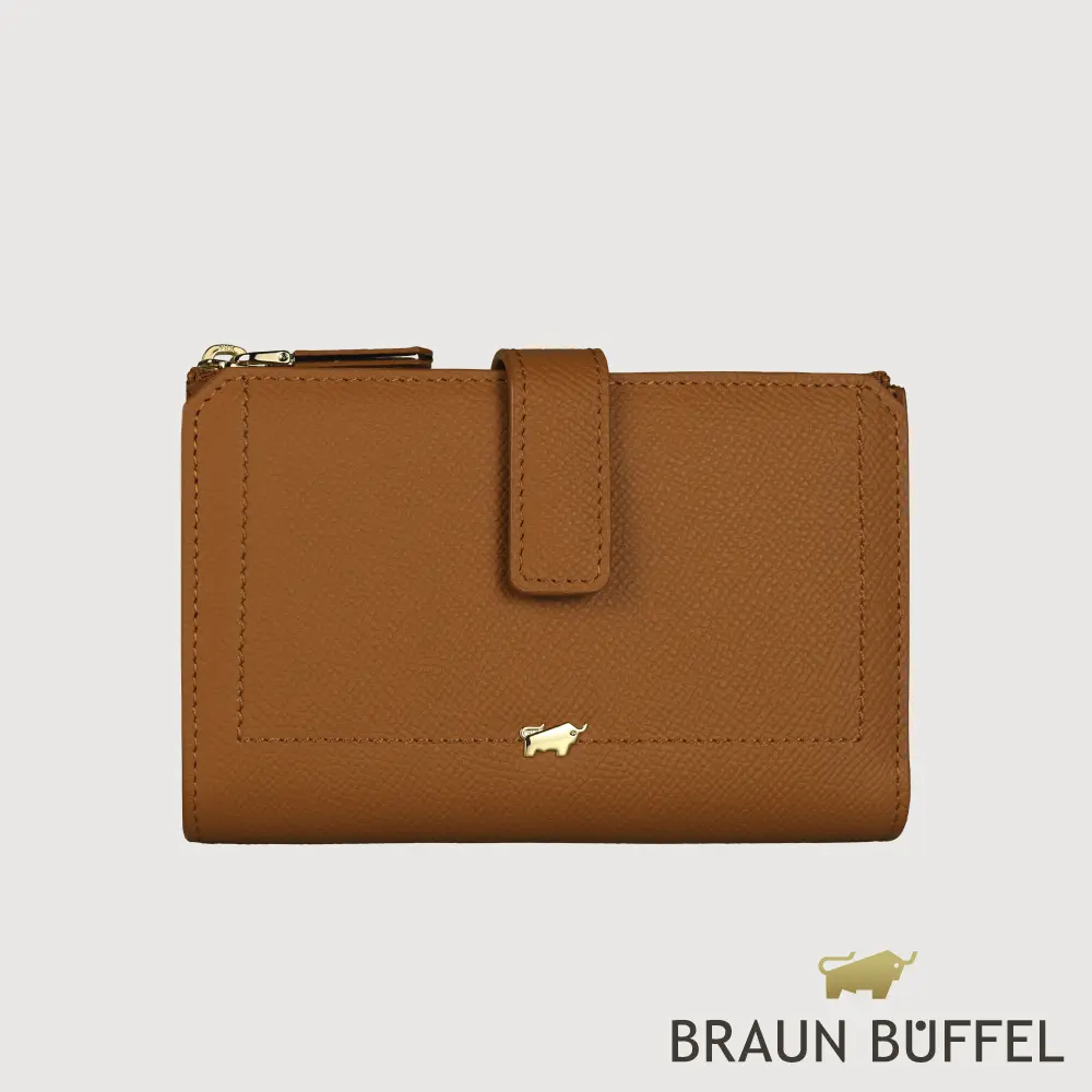 【BRAUN BUFFEL 德國小金牛】台灣總代理 婕娜 10卡兩折中夾-麥色/BF2005-502-BRA