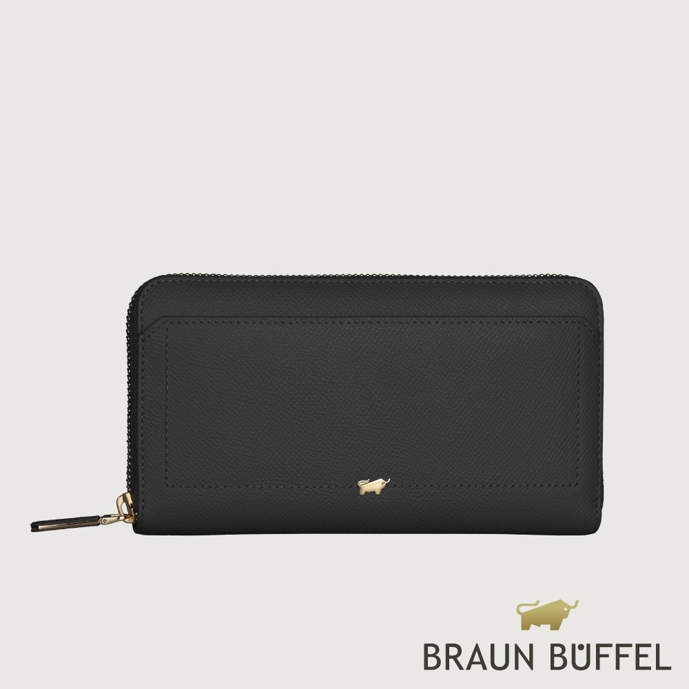 【BRAUN BUFFEL 德國小金牛】台灣總代理 婕娜 13卡拉鍊長夾-黑色/BF2005-602-BK