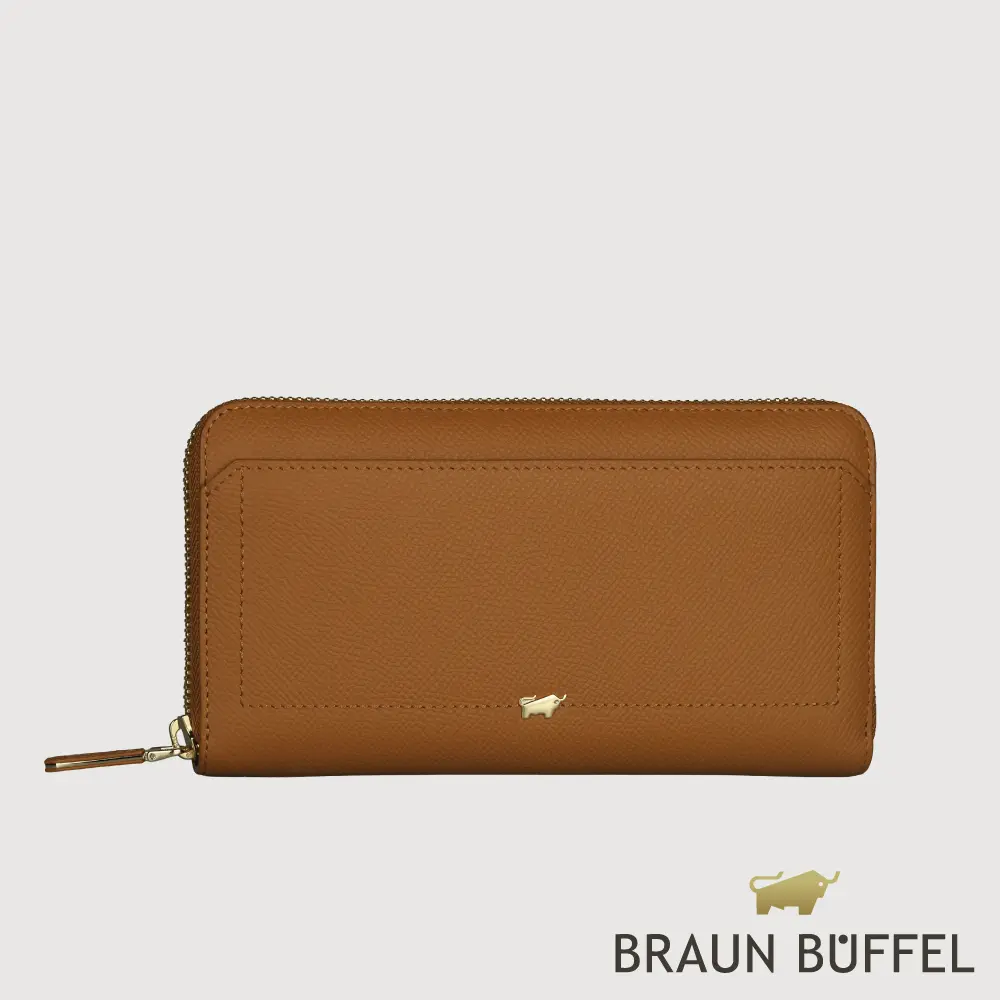 【BRAUN BUFFEL 德國小金牛】台灣總代理 婕娜 13卡拉鍊長夾-麥色/BF2005-602-BRA