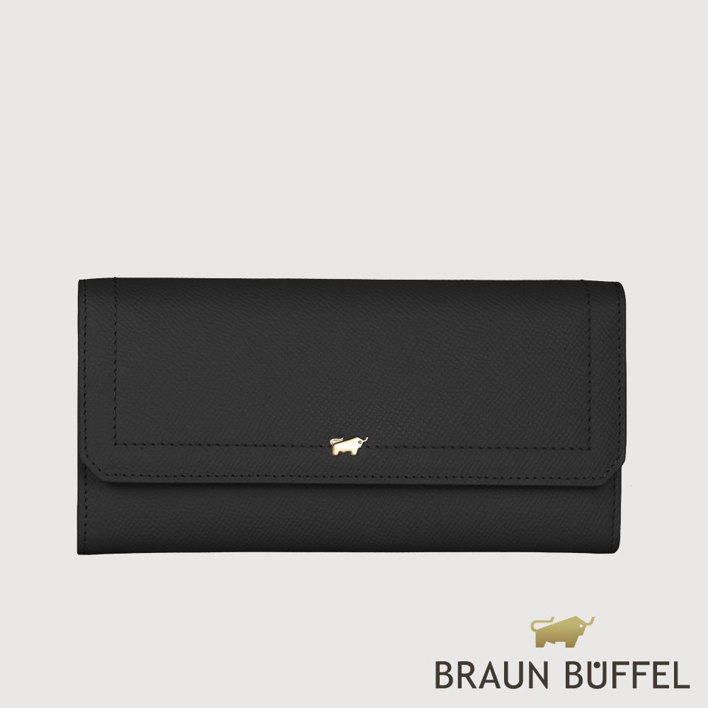 【BRAUN BUFFEL 德國小金牛】台灣總代理 婕娜 14卡兩折長夾-黑色/BF2005-621-BK