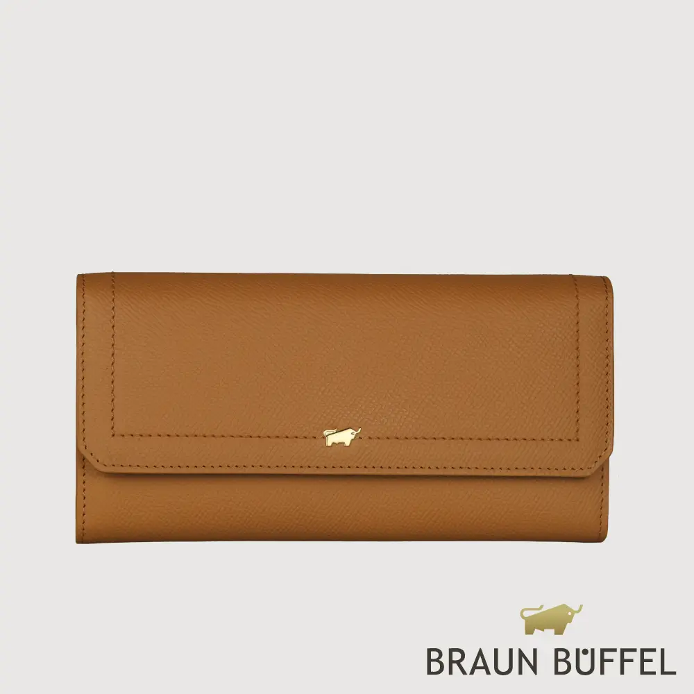 【BRAUN BUFFEL 德國小金牛】台灣總代理 婕娜 14卡兩折長夾-麥色/BF2005-621-BRA