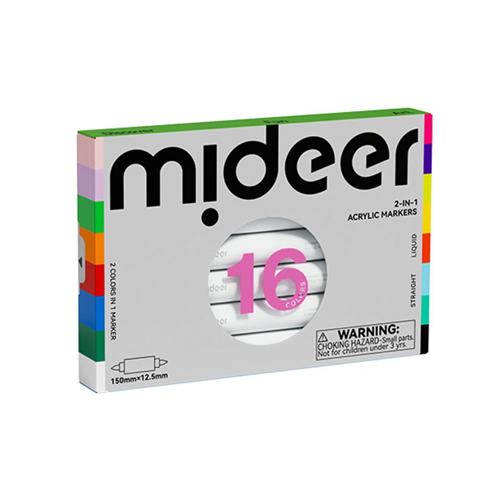 MiDeer雙頭雙色壓克力麥克筆/ 盒裝軟毛頭/ 16色