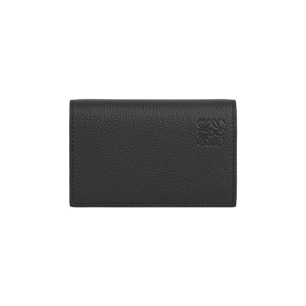 【LOEWE】Logo 壓印粒面牛皮釦式二折卡片夾/名片夾(黑色)/ 平行輸入