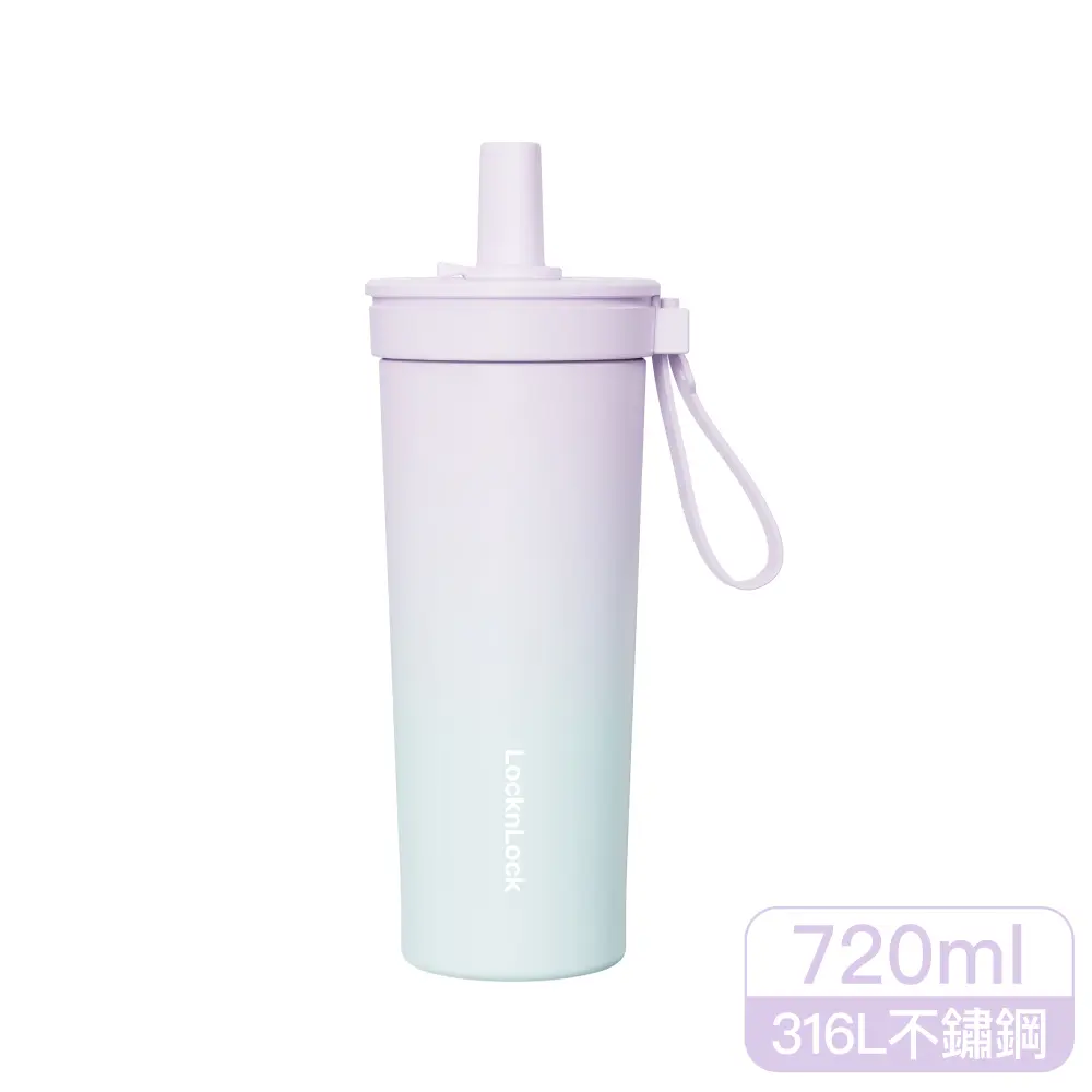 LocknLock樂扣樂扣嚼對FUN飲不鏽鋼吸管杯/ 720ml/ 藍莓薄荷