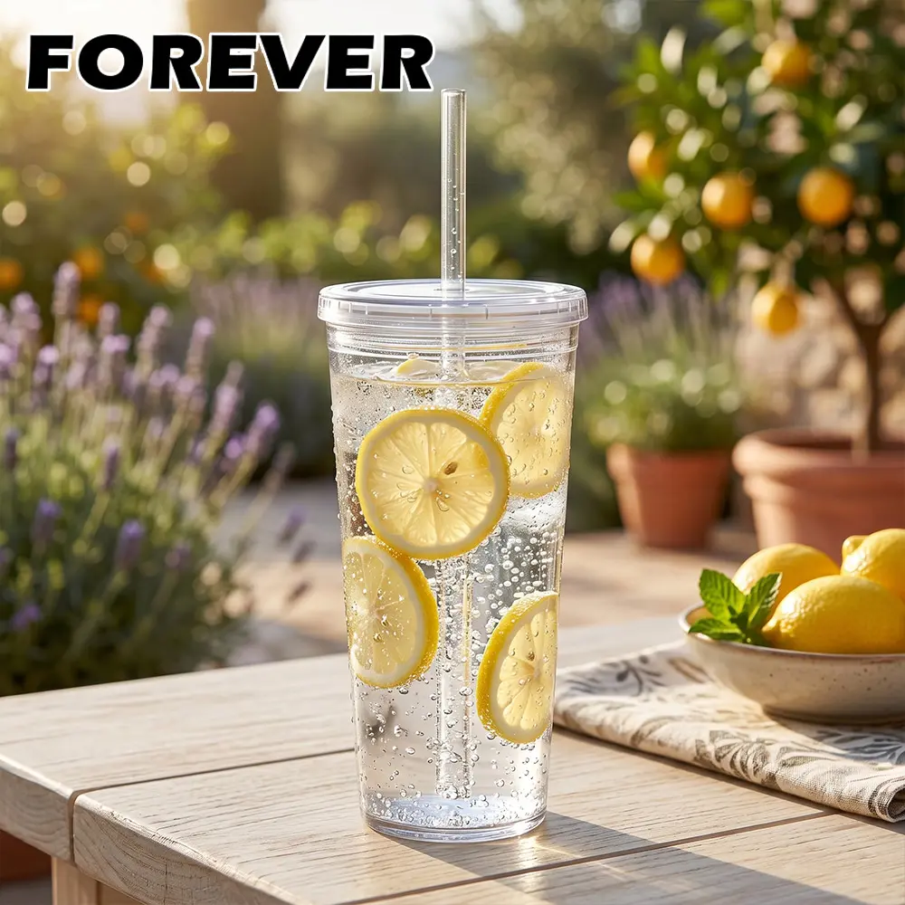 【日本FOREVER】Tritan吸管杯590ml 隨行杯 透明防摔 大容量便攜水杯/ 白色