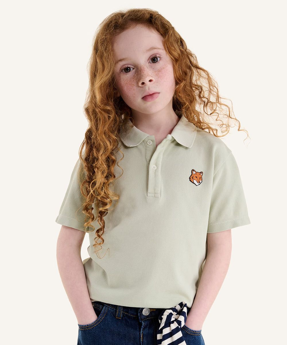 MAISON KITSUNÉ 太妃糖綠狐狸頭LOGO兒童短袖POLO衫/ 10