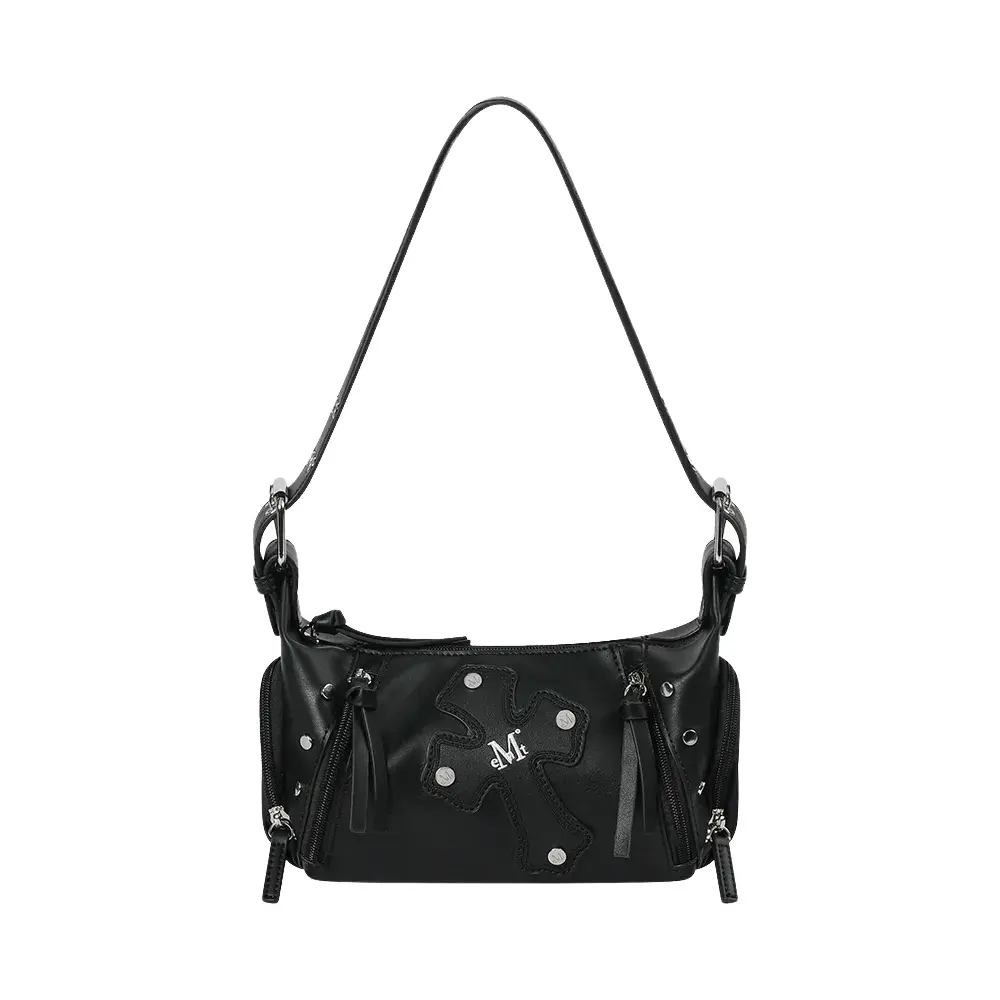 韓國 MUCENT BAEL CROSS LEATHER PATCH MINI SHOULDER BAG 十字皮革迷你肩背包 黑色Black
